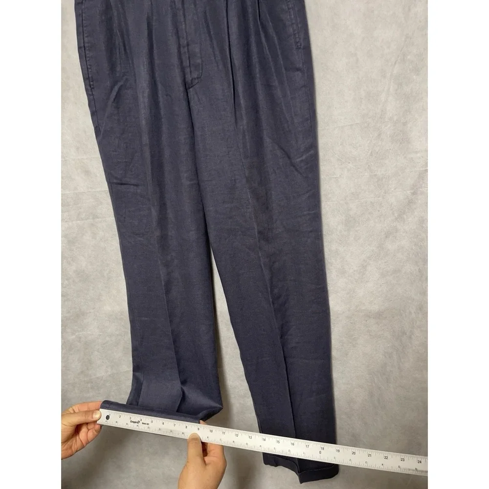 Alan Flusser Pants Men 35X34.5 Blue Golf Straight Linen Pleated Cuffs Casual